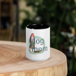 Baltas puodelis su spauda (įv.spalvų). 'Dog mom' dizainas