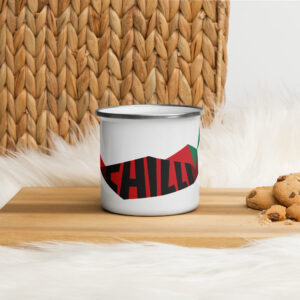 Emaliuotas puodelis su spauda. 'Chilli' dizainas