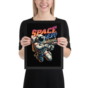 Foto popieriaus paveikslas su rėmeliu. 'Space man' dizainas